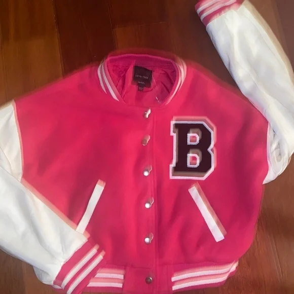 Barbie Pink Varsity Letter Baseball Jacket Love Tree Coat Large - Picture 7 of 13